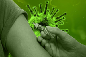 Foto: Impfung mit dem Virus im Hintergrund